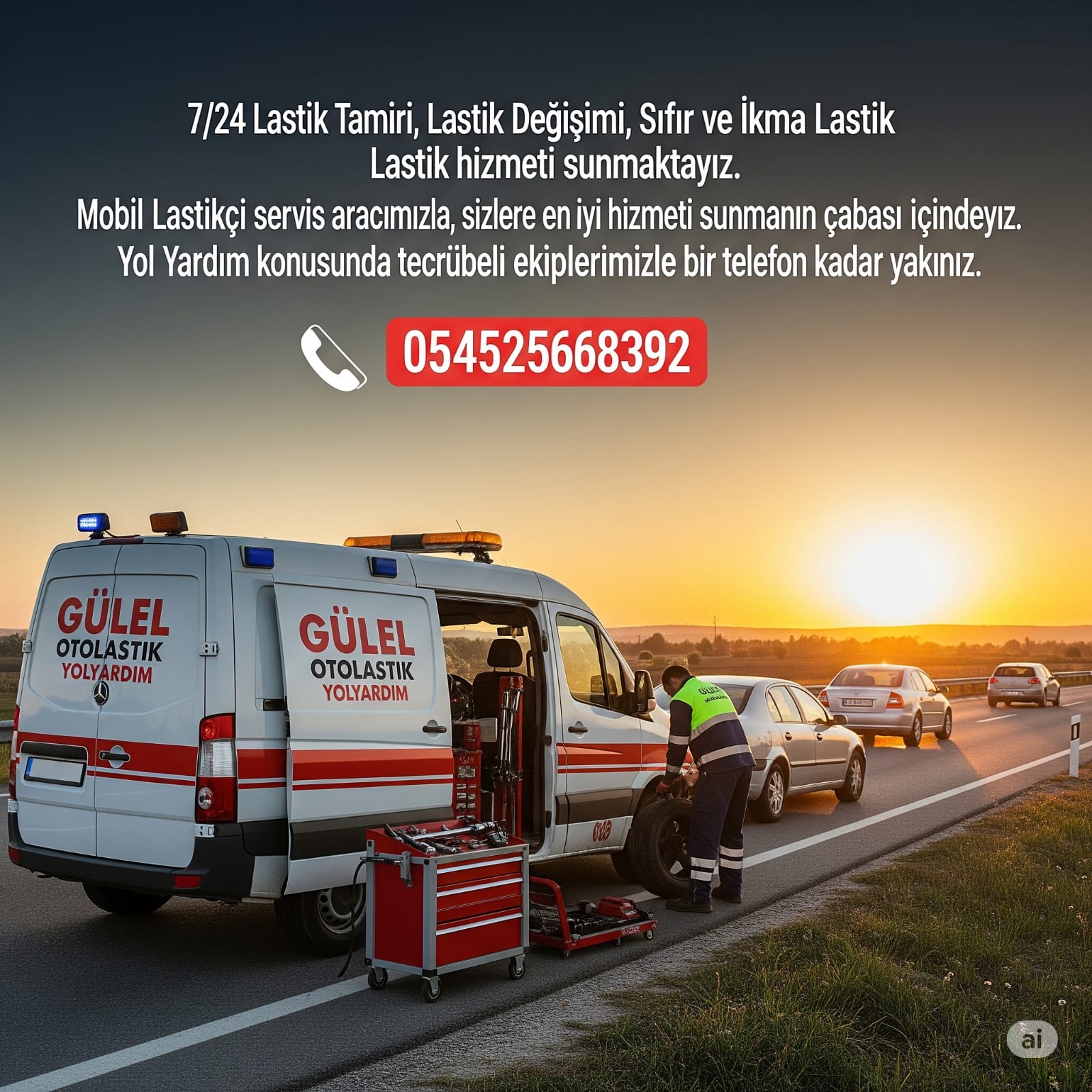 GÜLEL OTO LASTİK YOL YARDIM 7/24 05452568392